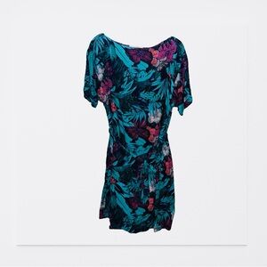 LOFT Floral Print Dress in Teal and Pink, Size Medium